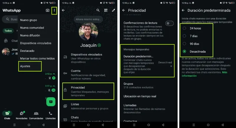Activar mensajes temporales a todos los chats en WhatsApp