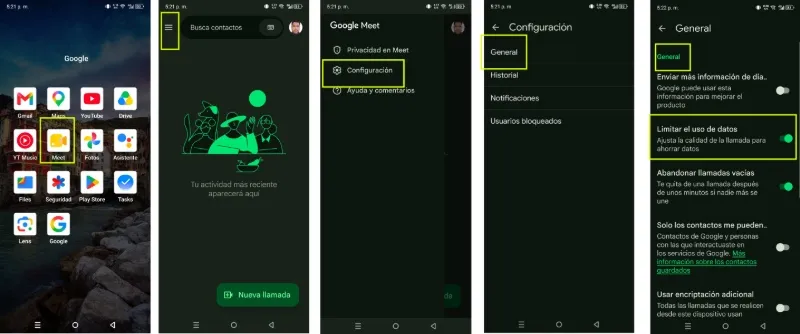 Cómo limitar el consumo de datos y batería en Google Meet Android
