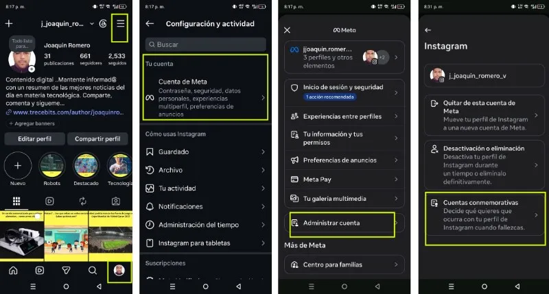 convertir cuenta conmemorativa en Instagram cuando fallezca