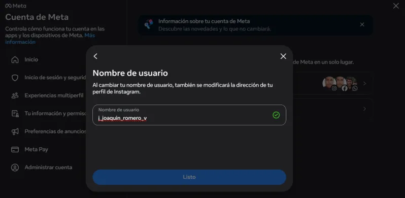 Editar nombre de usuario Instagram web