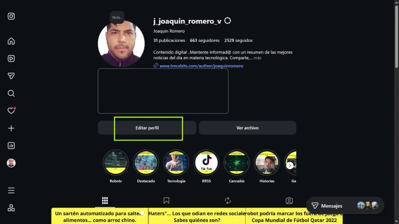 Editar perfil instagram web