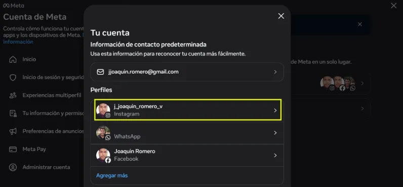 Perfil de Instagram desde Meta