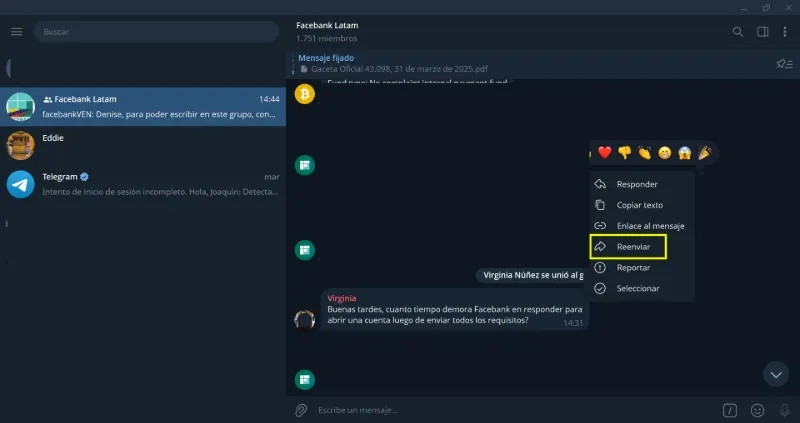 Ocultar remitente reenviar mensajes Telegram